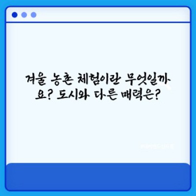 겨울왕국 농촌 체험: 추운 겨울, 따뜻한 추억 만들기 - 프로그램, 지역, 준비물 완벽 가이드